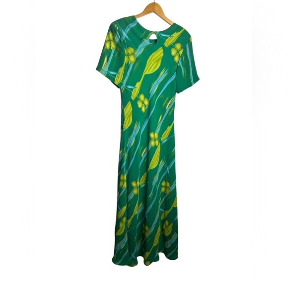 VTG Y2K Gabrielle Mxi Dress Women M Floral Green Sheer Silk Blend Boho Cottage - Picture 2 of 16